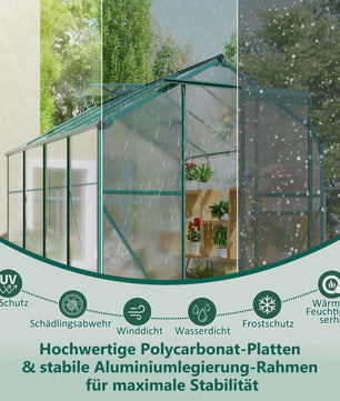 Aluminium Kweekkas met Fundering 4,75 M² - 190x253 cm met Dakraam en Schuifdeur