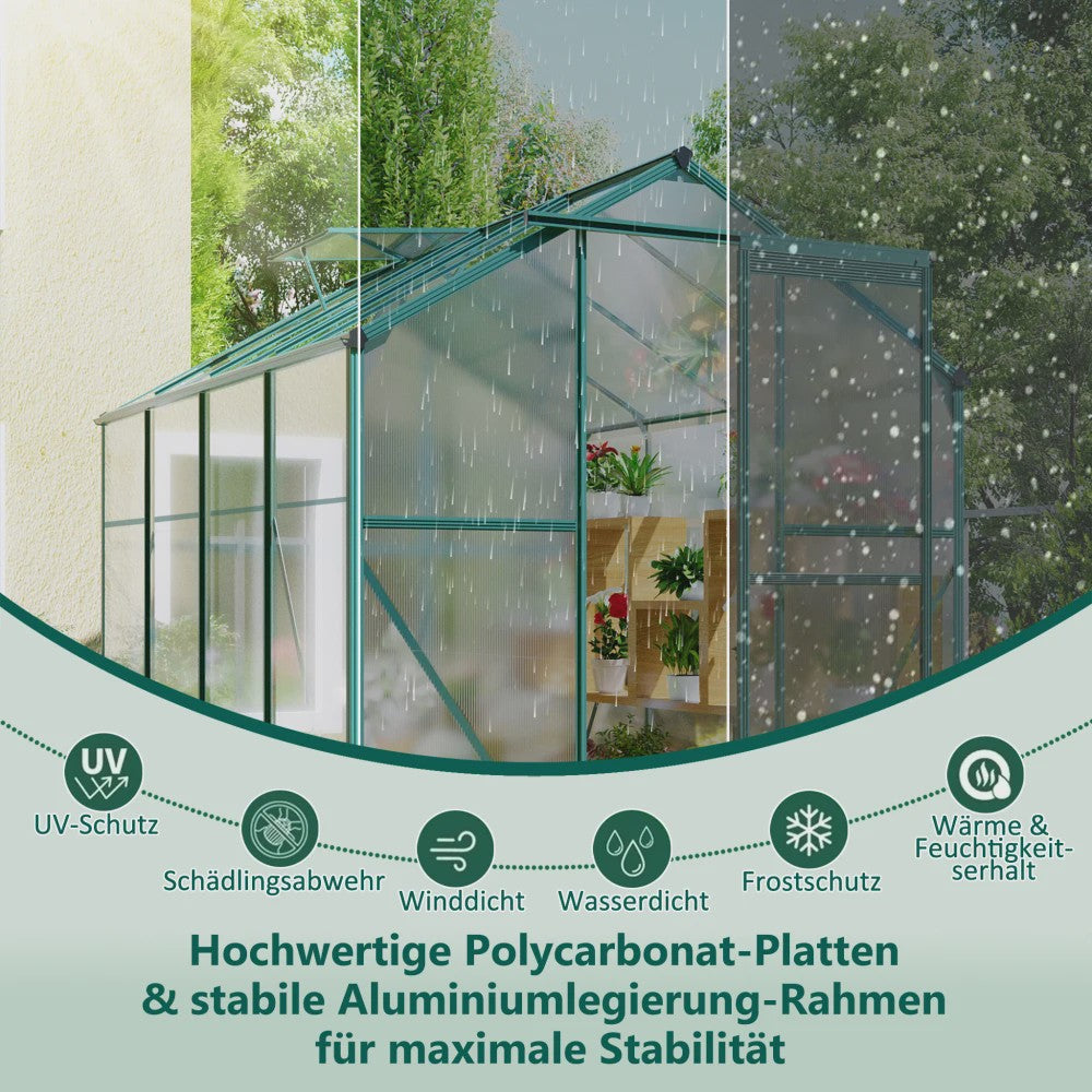 Aluminium Kweekkas met Fundering 4,75 M² - 190x253 cm met Dakraam en Schuifdeur