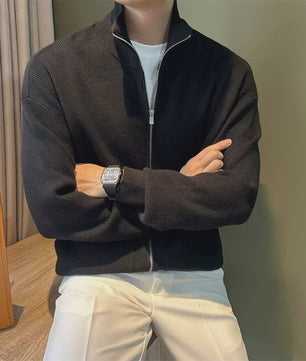 Heren Gebreide Cardigan met Rits en Opstaande Kraag - Casual & Zakelijk