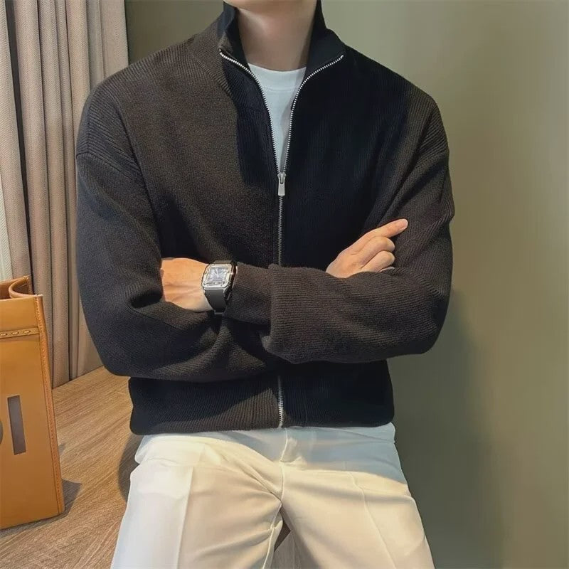 Heren Gebreide Cardigan met Rits en Opstaande Kraag - Casual & Zakelijk