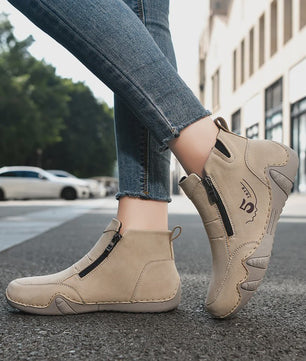 Dames Enkellaarsjes met Rits - Comfortabele Casual Leren Sneakers voor Lente & Herfst