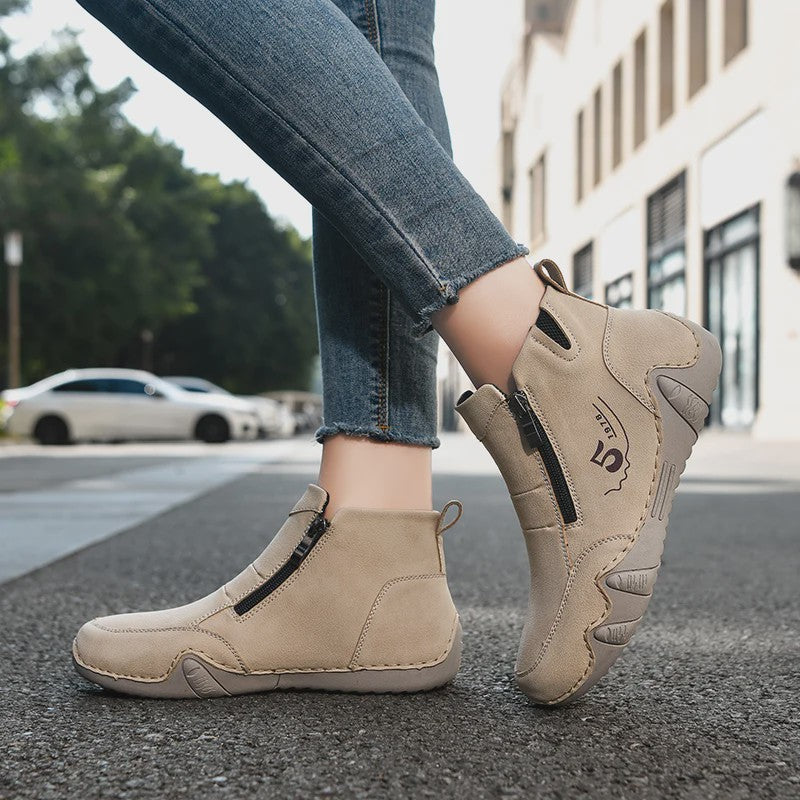Dames Enkellaarsjes met Rits - Comfortabele Casual Leren Sneakers voor Lente & Herfst