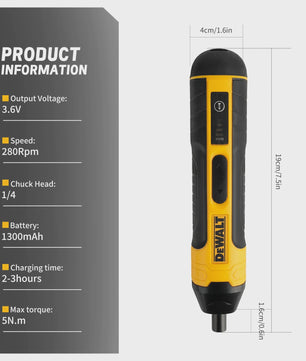 DEWALT Accu Schroevendraaier 3.6V DC - Compact, Oplaadbaar met LED & USB
