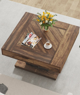 Moderne Vierkante Salontafel 80cm - Rustiek Bruin & Zwart Houten Middentafel