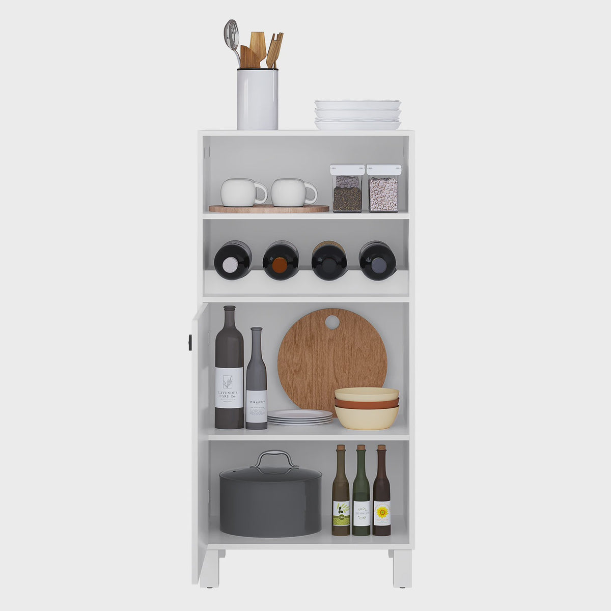 Witte Keukenkast met Wijnrek en Verstelbare Planken - 48x108x40cm