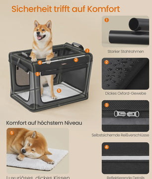 FEANDREA Opvouwbare Honden Transportbox - Oxford Stof, 4 Mesh Deuren, Medium Honden, Zwart