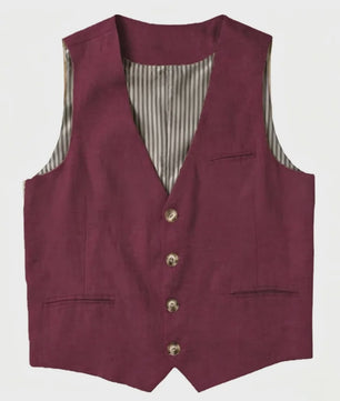 Linnen Heren Gilet - Zomer Waistcoat V-hals Single Breasted Lichtgewicht