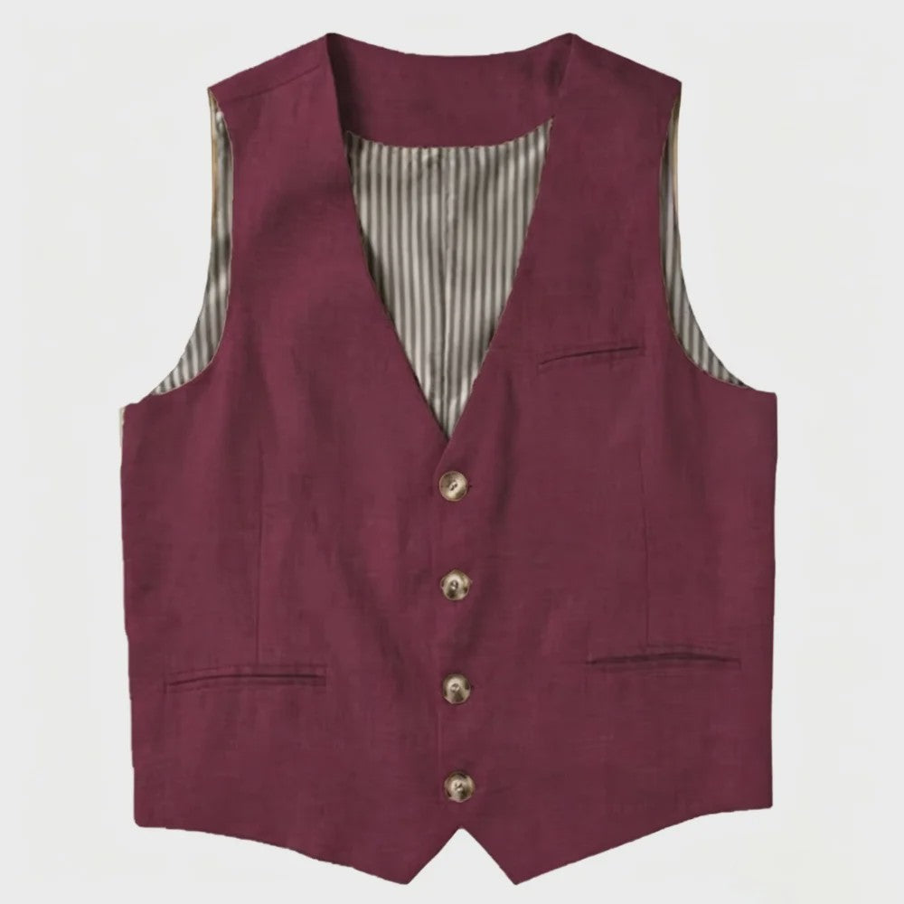 Linnen Heren Gilet - Zomer Waistcoat V-hals Single Breasted Lichtgewicht
