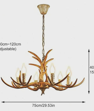 Luxe Herten Gewei Kroonluchter - 6-Lichts Hanglamp met E14 Fitting