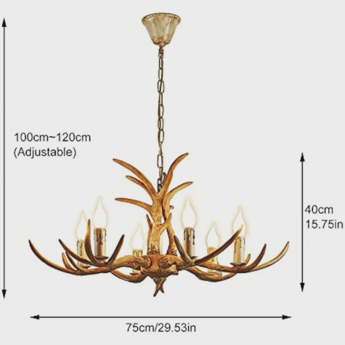 Luxe Herten Gewei Kroonluchter - 6-Lichts Hanglamp met E14 Fitting