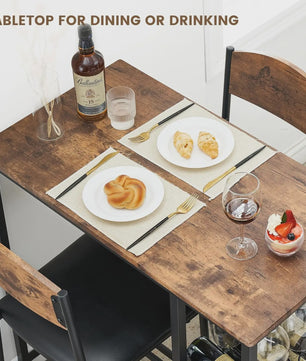 3-delige Bartafel Set met 2 Stoelen, Wijnrek en Opbergruimte