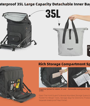 Rhinowalk Waterdichte Motor Zijkoffers 35L/20L Snelontgrendelbaar Pannier Systeem
