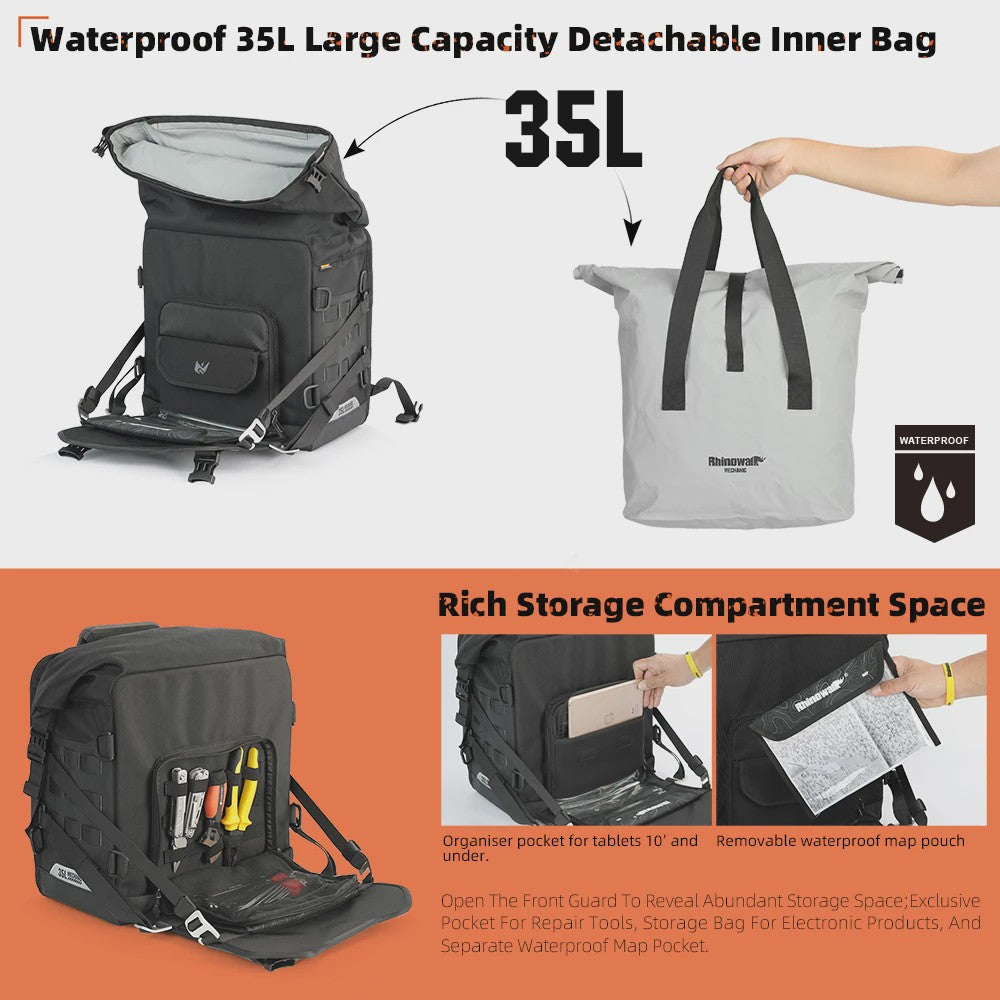 Rhinowalk Waterdichte Motor Zijkoffers 35L/20L Snelontgrendelbaar Pannier Systeem
