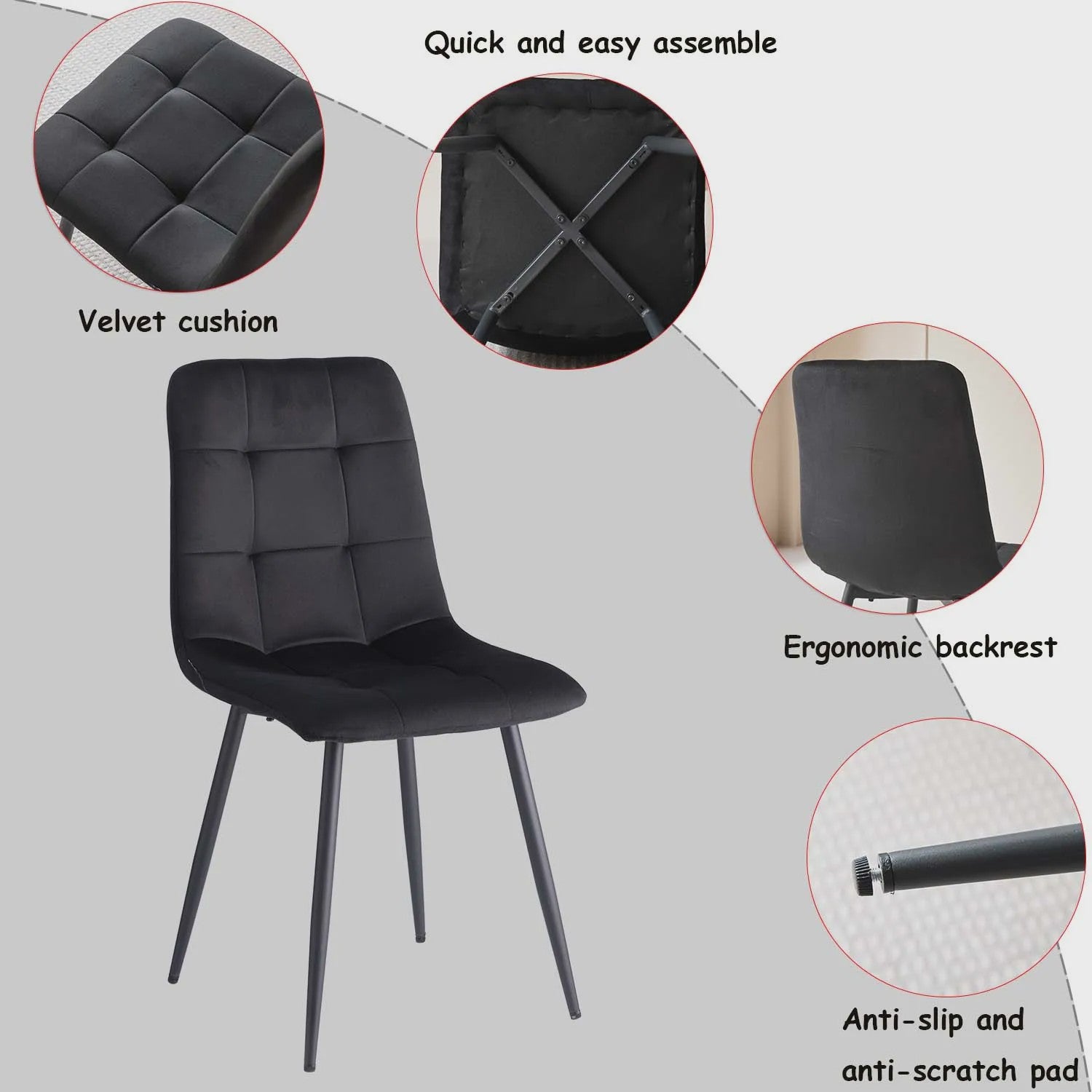Moderne Velours Eetkamerstoelen (2/4/6 stuks) - Scandinavisch Design met Gevoerde Zitting