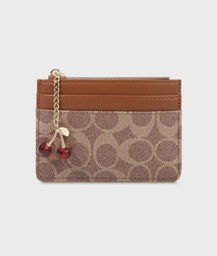 Luxe Dames Portemonnee Kaarthouder PU Leer Multifunctioneel Klein Tasje met Cherry Bedel