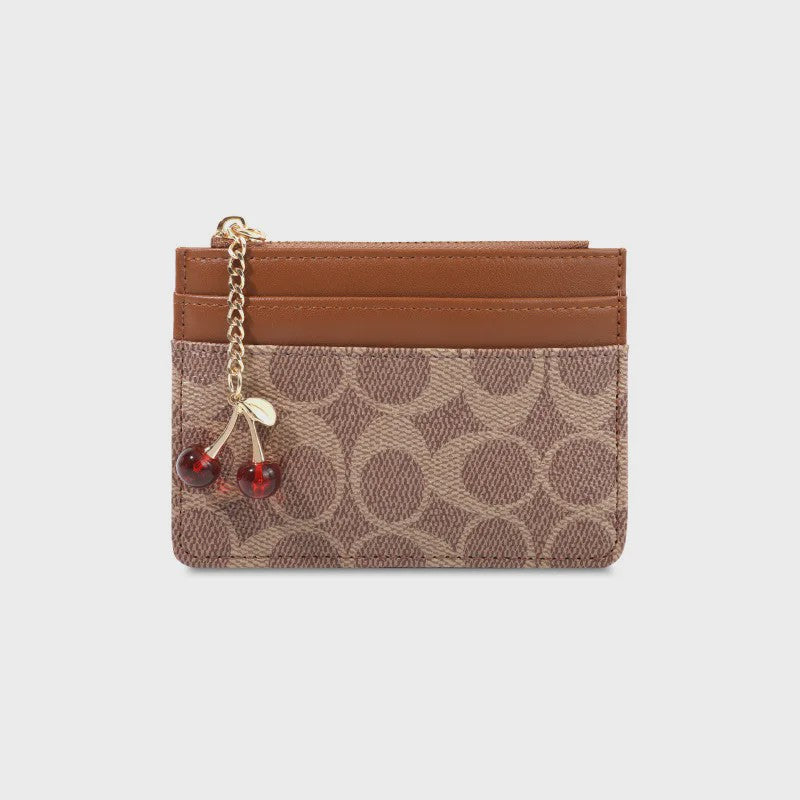 Luxe Dames Portemonnee Kaarthouder PU Leer Multifunctioneel Klein Tasje met Cherry Bedel