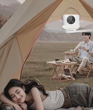 Oplaadbare Hangende Ventilator met 3600mAh Batterij, 4 Snelheden & 3 Lichtstanden - Draagbaar voor Camping & Reizen