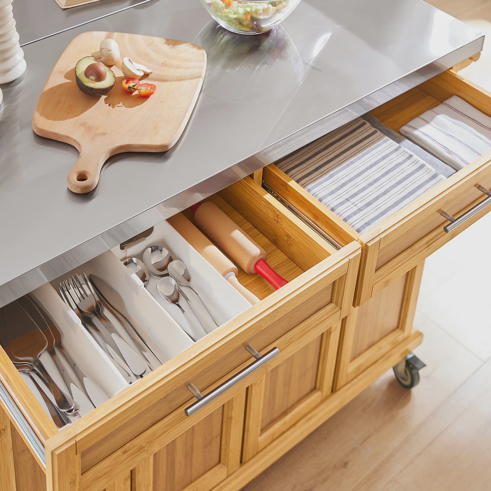 SoBuy Keuken Eiland Trolley FKW69-N met Uitschuifbaar Werkblad & Opslag