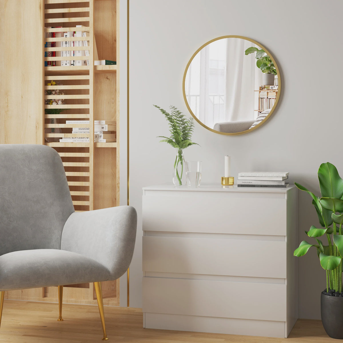 Moderne Ronde Wandspiegel met Gouden Metalen Frame - SediaXL
