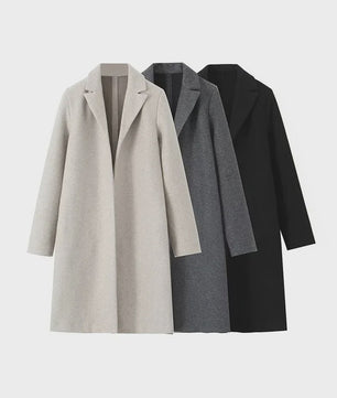 Lange Dames Trenchcoat met Open Steek en Vintage V-hals