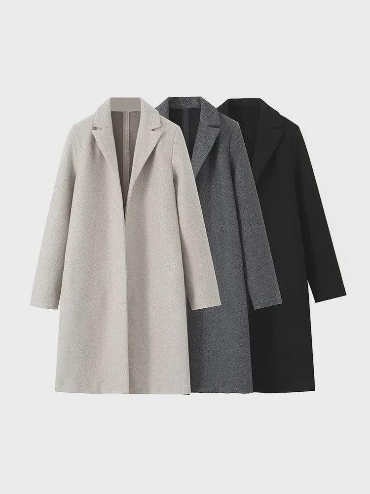 Lange Dames Trenchcoat met Open Steek en Vintage V-hals