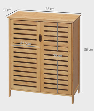 Bamboo Badkamerkast met 3 Niveaus en Dubbele Lameldeuren - 68x32x86 cm - Natuurlijk
