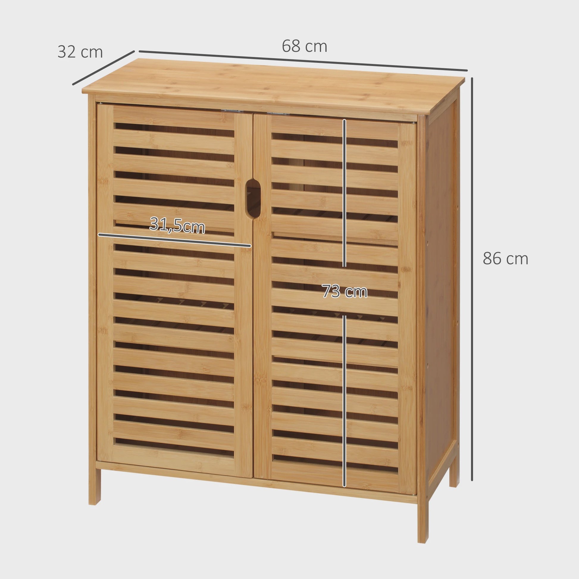Bamboo Badkamerkast met 3 Niveaus en Dubbele Lameldeuren - 68x32x86 cm - Natuurlijk