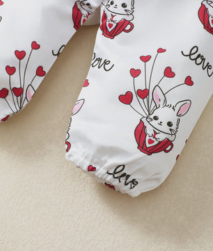Schattige Baby Meisjes Outfit 3-Delig: Rood Ruffle Romper, Broekje & Haarband met Konijntjes