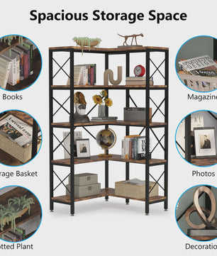 Tribesigns 5-Niveau Hoekboekenkast - Modern Design met Metaal Frame