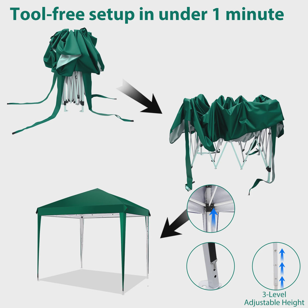 Pop-up Gazebo Tent 3x3M - UV & Regenbestendig, Verstelbare Hoogte, Inclusief Draagtas