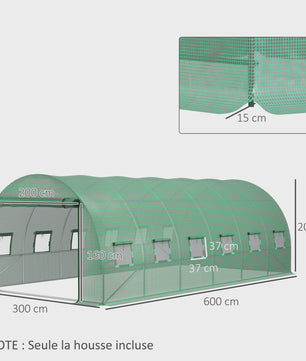 Outsunny Tunnelkas Hoes 6x3x2m - UV-bestendig, Waterdicht met 12 Ramen & Roldeur