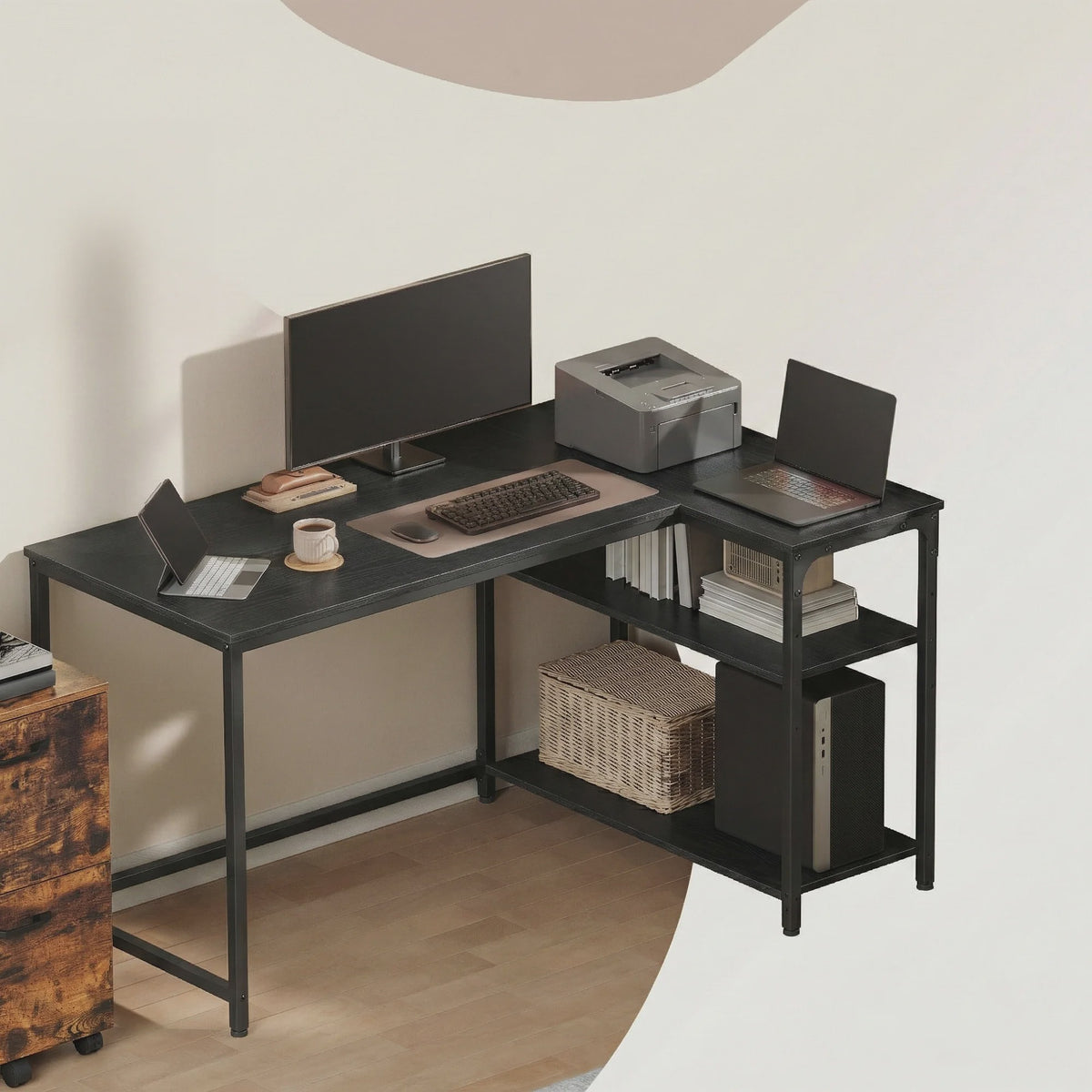 L-vormig Bureau met 3 Planken - 120 x 80 cm Hoekbureau voor Computer & Werk