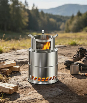 Draagbare RVS Rocket Stove Camping Houtkachel - 20cm, Ideaal voor Buiten Koken, BBQ & Picknicks