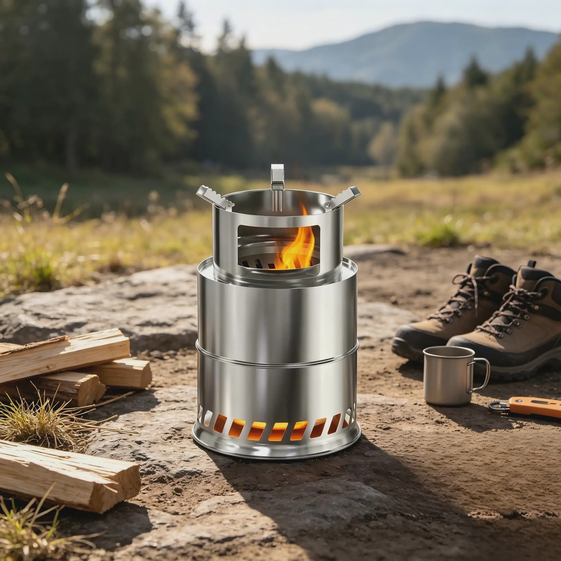 Draagbare RVS Rocket Stove Camping Houtkachel - 20cm, Ideaal voor Buiten Koken, BBQ & Picknicks