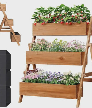 Houten Verhoogd Bed met 2 Bloembakken - Plantenbak voor Balkon & Tuin