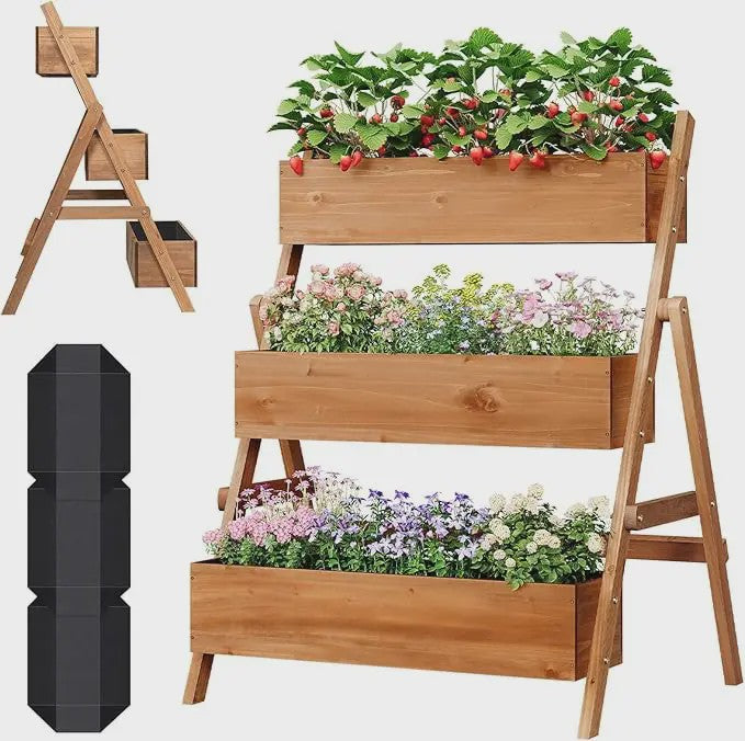Houten Verhoogd Bed met 2 Bloembakken - Plantenbak voor Balkon & Tuin