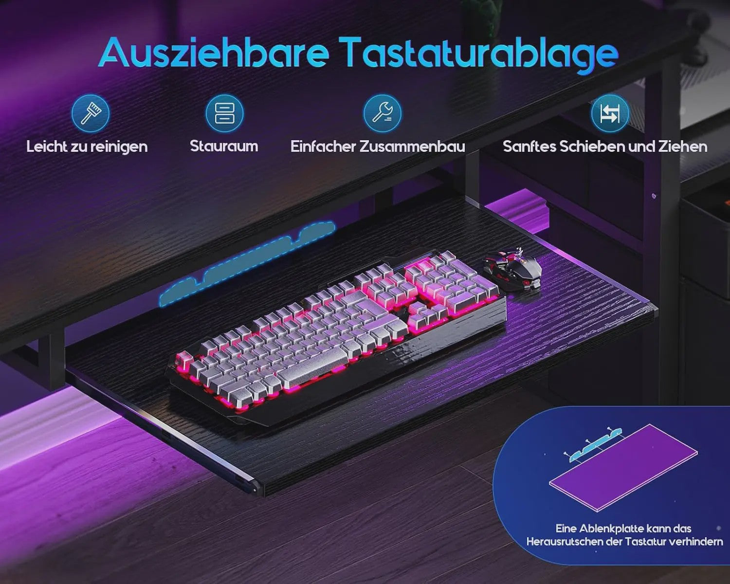 Coleshome Gaming Bureau met Ingebouwde Stopcontacten, Monitorstandaard en 2 Stoffen Lades (140x48cm, Zwart)
