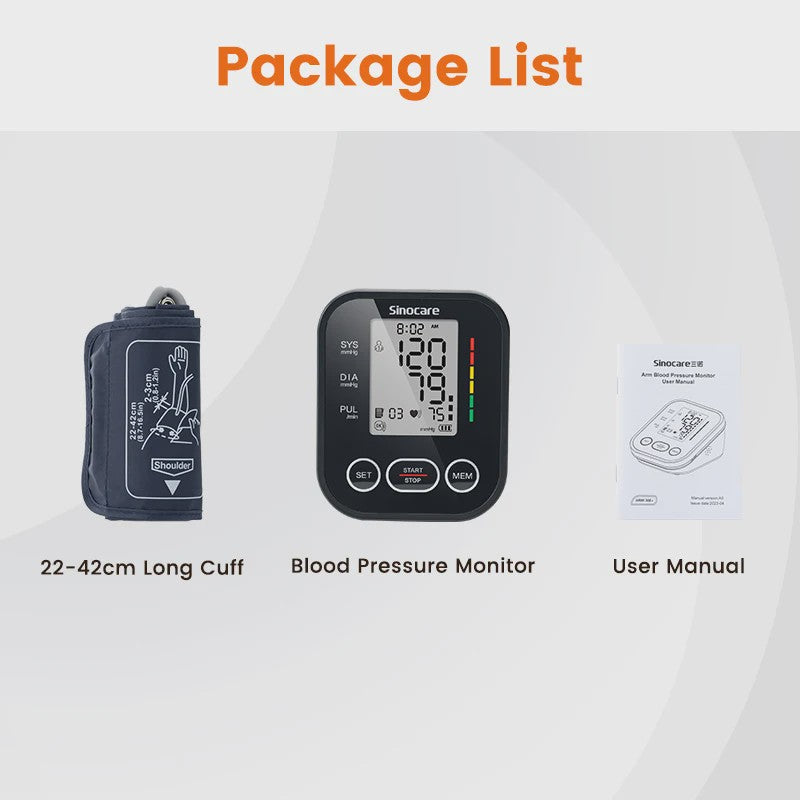 Sinocare ARM-30E+ Automatische Bloeddrukmeter met Hartslagmeter en Lange Manchet
