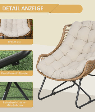 Outsunny Rotan Fauteuil met Dik Zitkussen - Comfortabele Tuinstoel tot 120 kg