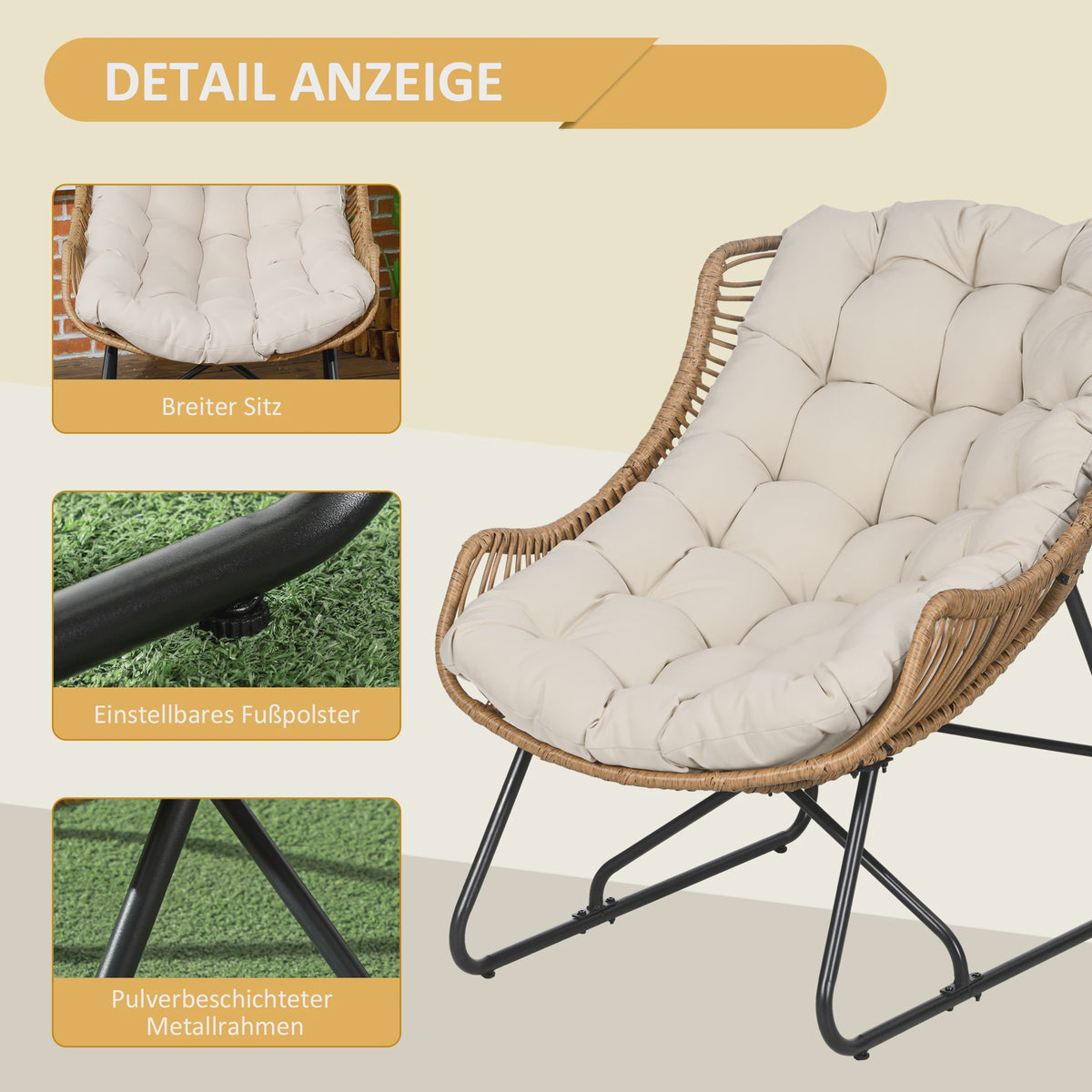 Outsunny Rotan Fauteuil met Dik Zitkussen - Comfortabele Tuinstoel tot 120 kg