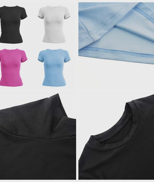 Dames Slim Fit Gebreid T-shirt met Ronde Hals - Korte Mouwen