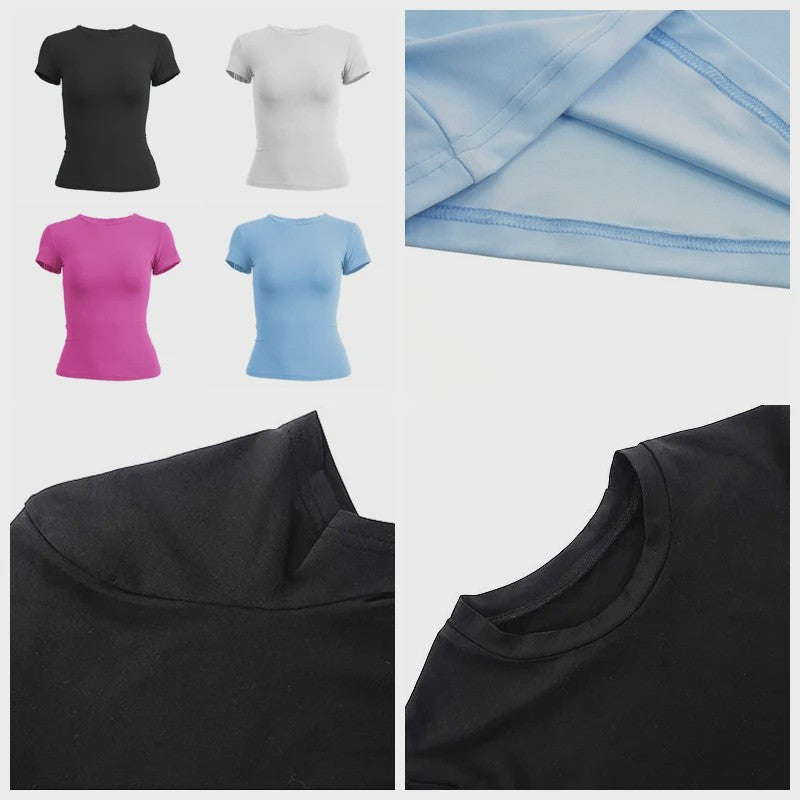 Dames Slim Fit Gebreid T-shirt met Ronde Hals - Korte Mouwen