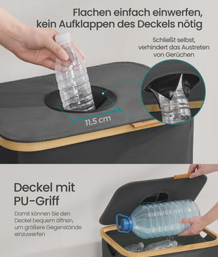 SONGMICS 100L Recycle Container met Deksel en Binnenzak - Grijze Flessenverzamelaar voor de Keuken