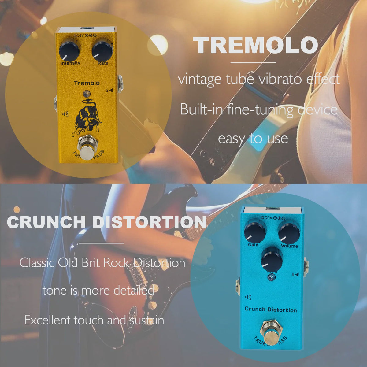 Veelzijdige Gitaarpedaal: Overdrive, Distortion, Chorus, Delay, Tremolo & Analog Delay met True Bypass