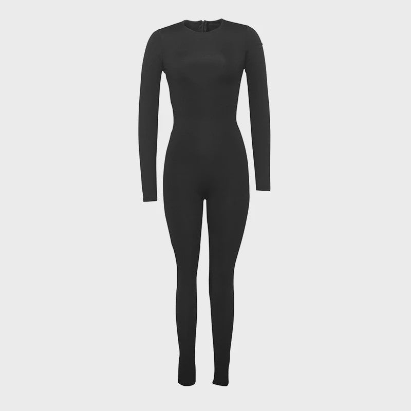 Dames Jumpsuit met O-hals en Rits - Skinny Fit, Lange Mouwen - Perfect voor Fitness & Yoga