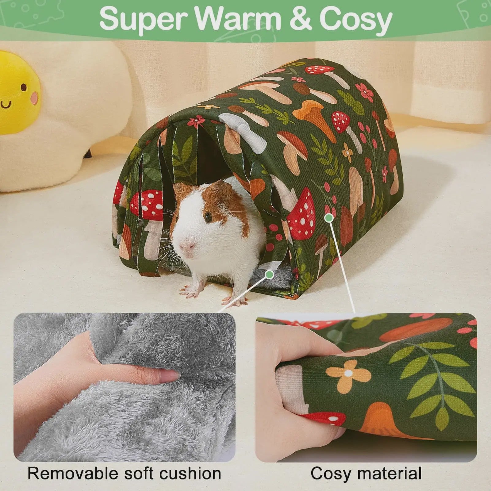 Wasbare Cavia Tunnel met Gordijntjes - Knus Holletje voor Hamsters & Kleine Huisdieren