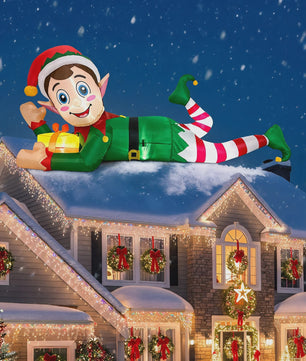 Grote Opblaasbare Kerst Elf - 300cm - Feestelijke Tuindecoratie
