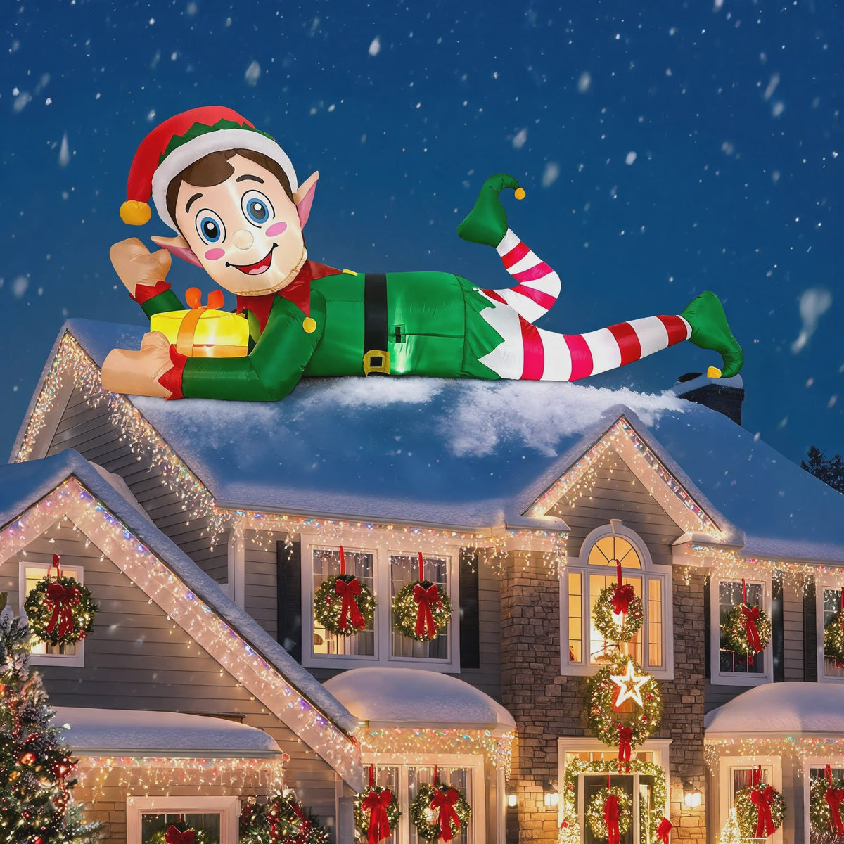Grote Opblaasbare Kerst Elf - 300cm - Feestelijke Tuindecoratie