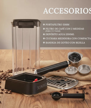 Volautomatische Espressomachine RVS - 1.2L, 20 Bar, Dubbele Portafilter