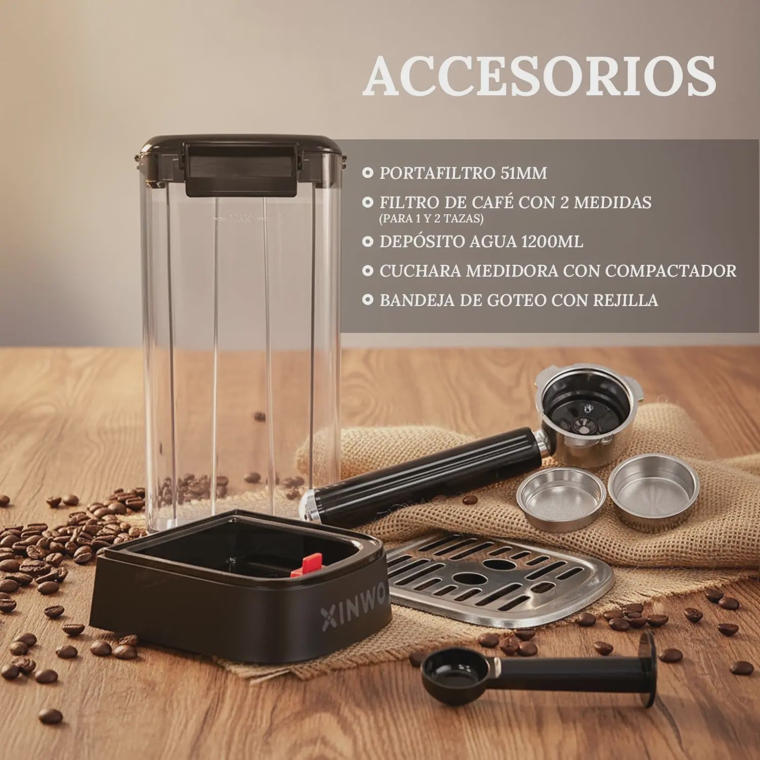 Volautomatische Espressomachine RVS - 1.2L, 20 Bar, Dubbele Portafilter